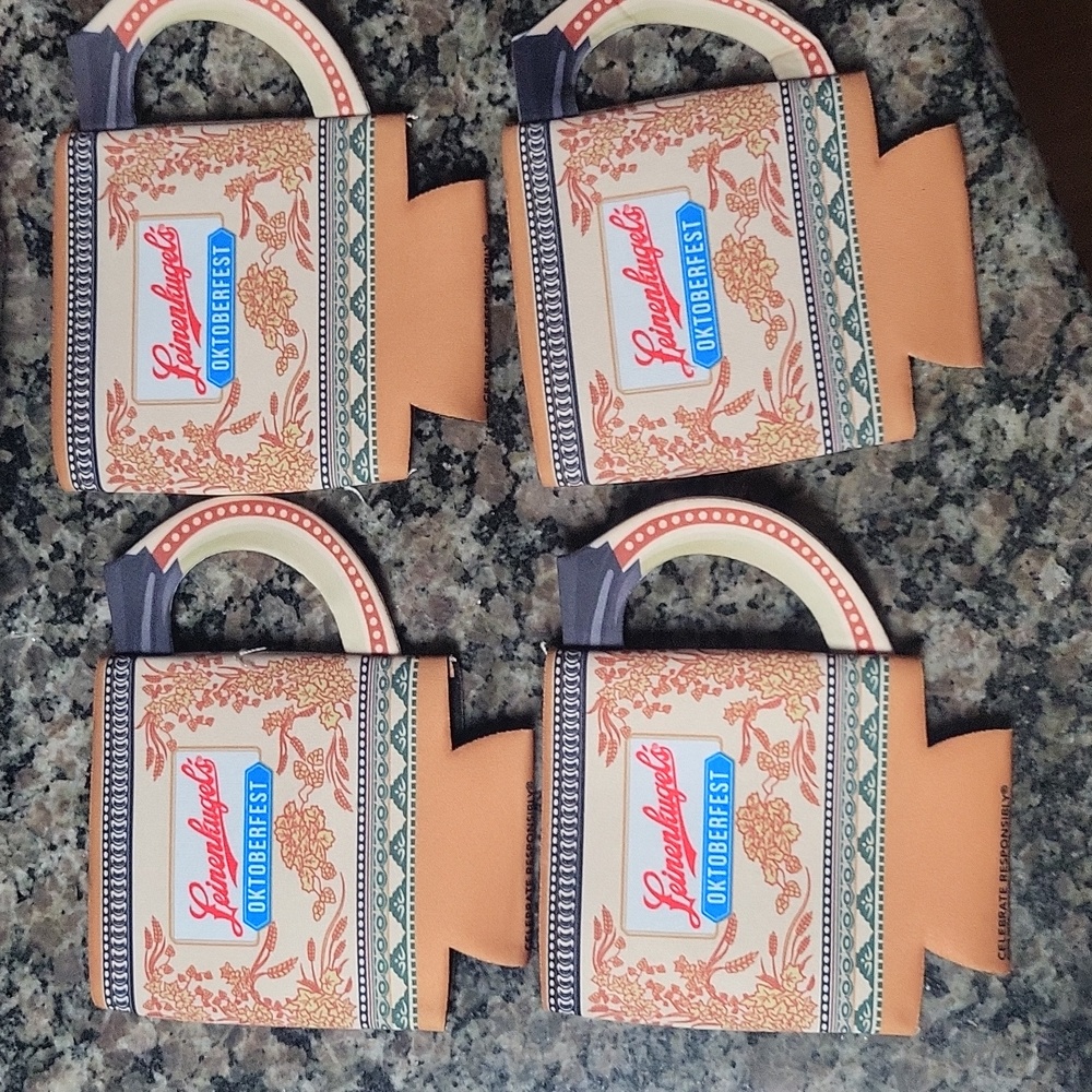 Lot of 4 Leinenkugel's Oktoberfest can/ bottle koozie new as pictured
